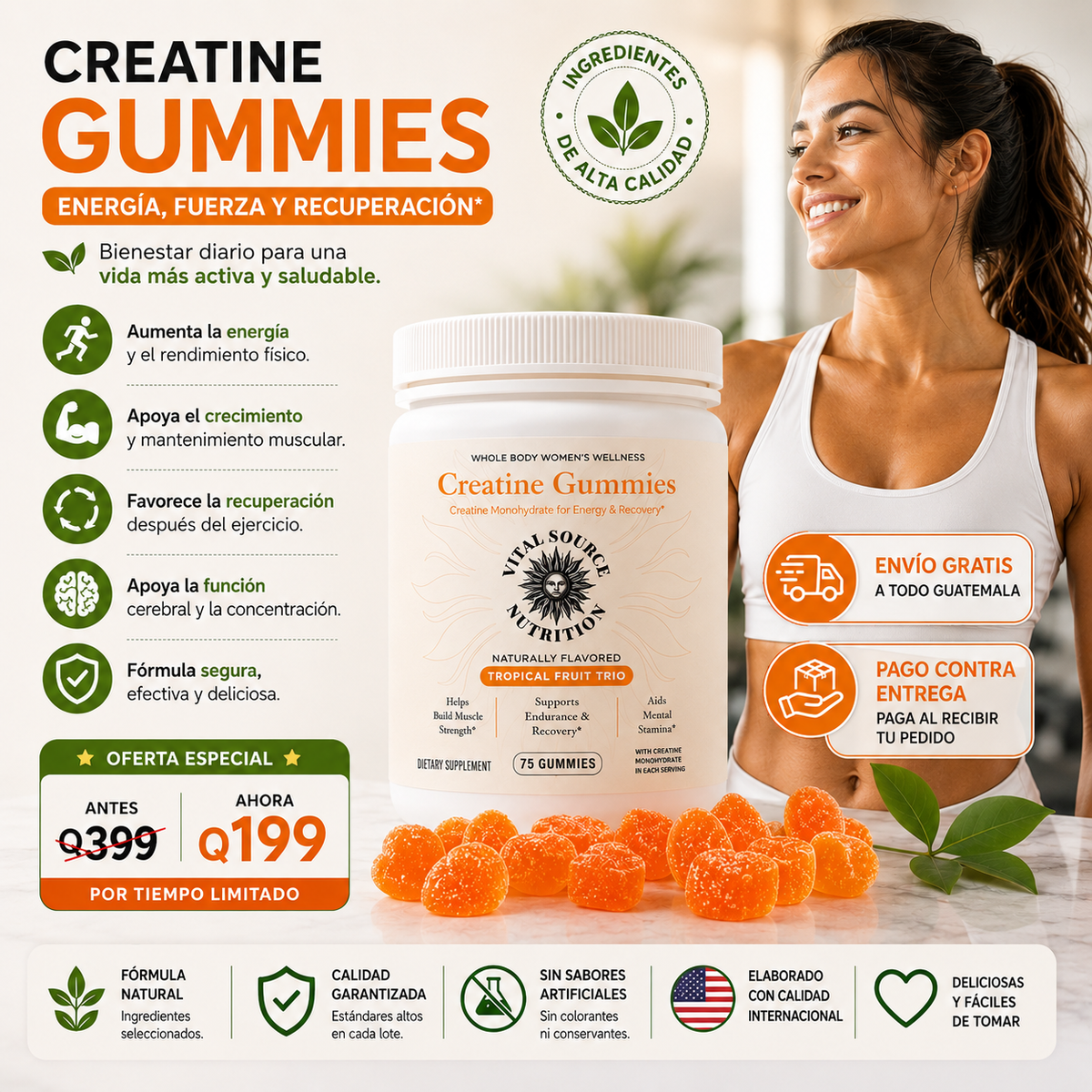 Gomitas Creatine Women para Fortalecer Glúteos y Piernas 🔥🍑